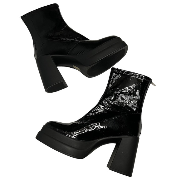 Free People Double Stack Black Patent Leather Platform Boots Size EU 39.5 NWOB - Picture 2 of 11